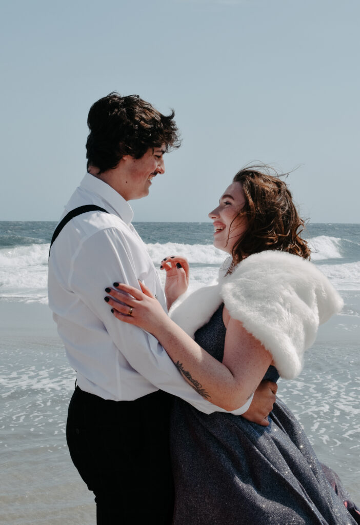 Engagement announcement photo shoot shot beachside on Long Island New York